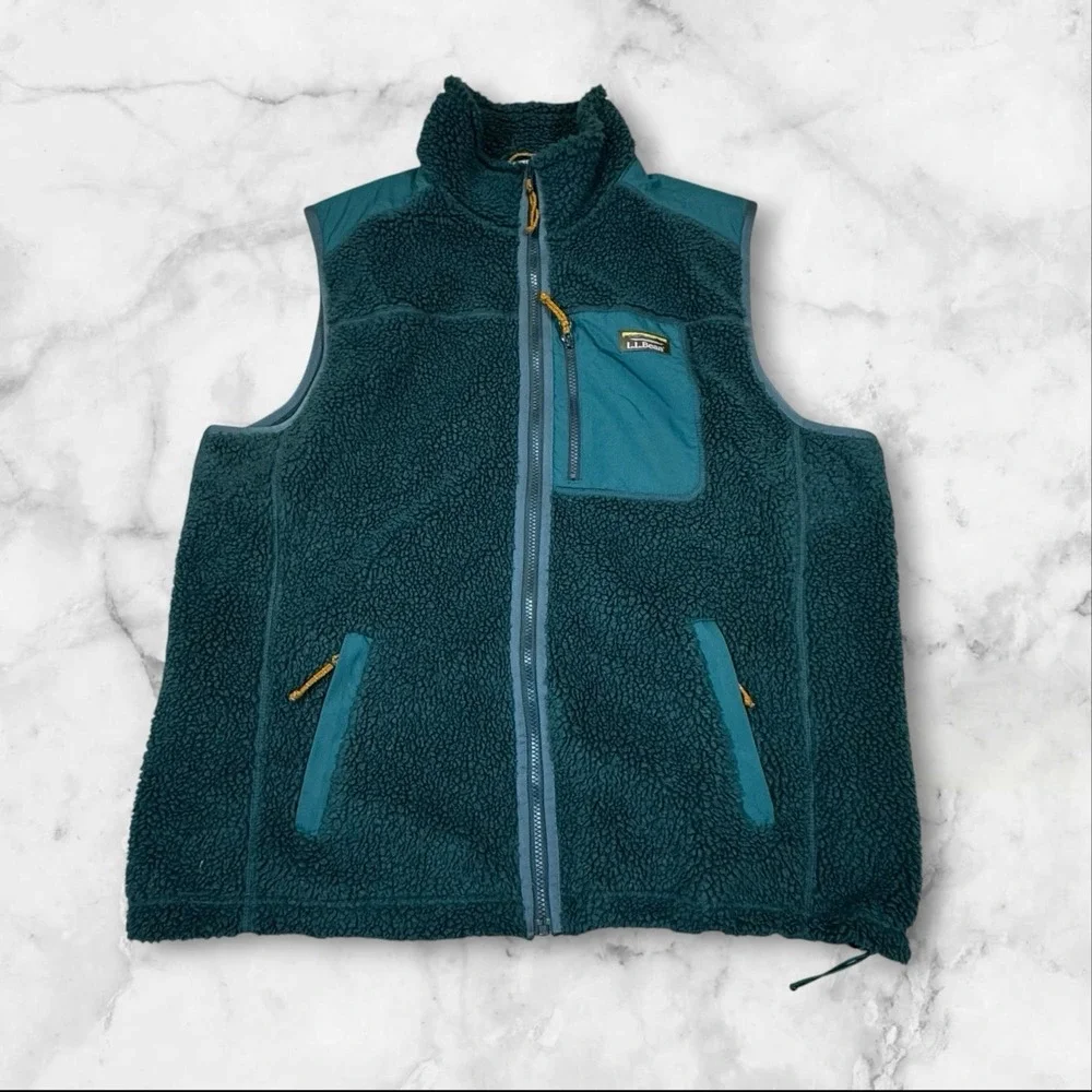LL Bean Men's Bean's Sherpa Vest Full Zipper Green Size XXL‎